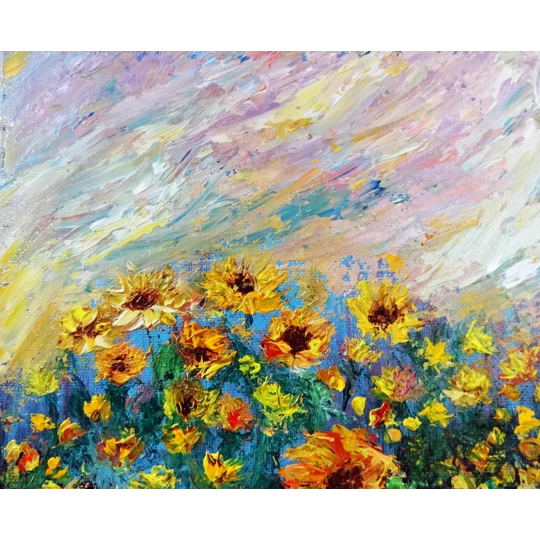 Sunflower fields wildflowers Meadow Impasto Oil Painting