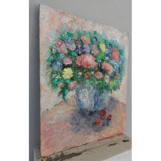 SOLD - Flowers Bouquet Still Life Impasto Oil Painting On Canvas