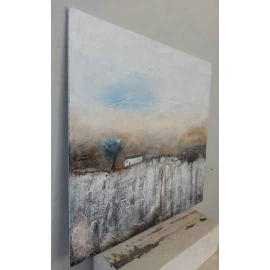 SOLD - Lonely Hut Winter Landscape Acrylic Painting