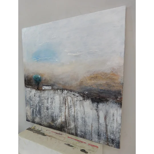 SOLD - Lonely Hut Winter Landscape Acrylic Painting