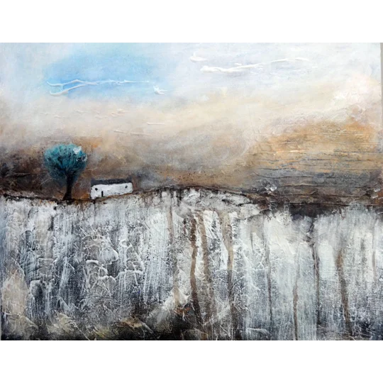 SOLD - Lonely Hut Winter Landscape Acrylic Painting