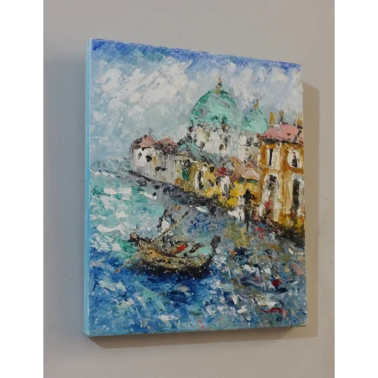 Original Hand-Painted Venice Canal with Gondola Impasto Oil Painting | 10"x12"