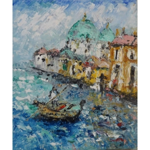 Venice Canal with Gondola – Original Impasto Oil Painting