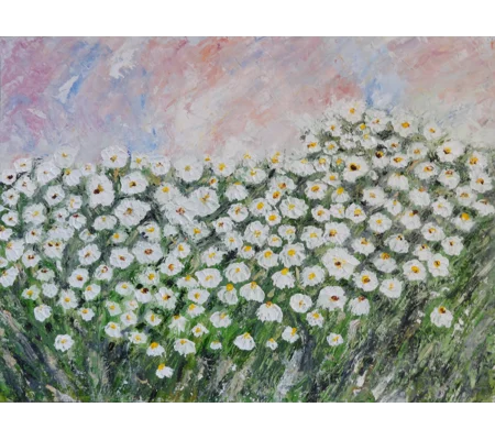 SOLD - White Daisy Flower Field Impasto Oil Painting On Canvas
