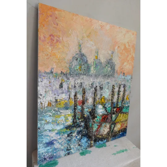Original Hand-Painted Venice Italy Gondola Canal Art Impasto Oil Painting | 10"x12"