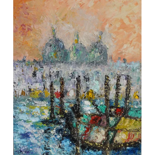 Original oil painting of venice canal by contemporary artist Indrani Ghosh