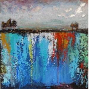 SOLD - Silver Sky Nature Landscape Painting On Canvas Board