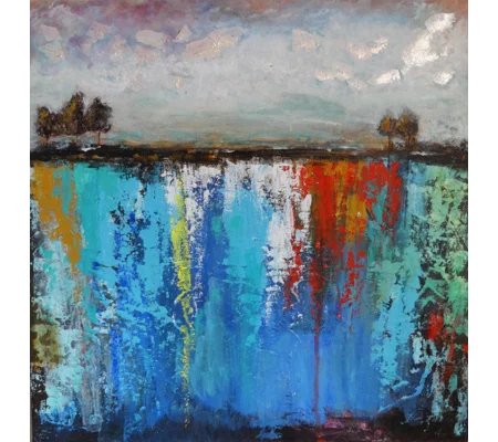 SOLD - Silver Sky Nature Landscape Painting On Canvas Board