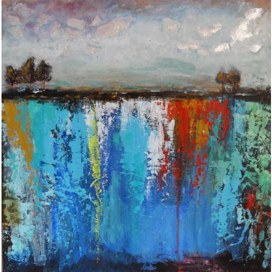 SOLD - Silver Sky Nature Landscape Painting On Canvas Board