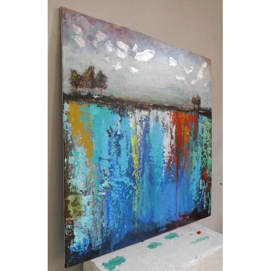 SOLD - Silver Sky Nature Landscape Painting On Canvas Board