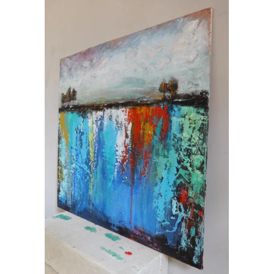 SOLD - Silver Sky Nature Landscape Painting On Canvas Board