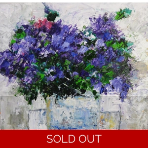 SOLD - Lilacs flower bouquet in the vase - Impasto oil painting