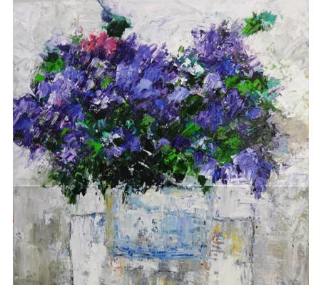 SOLD - Lilacs flower bouquet in the vase - Impasto oil painting
