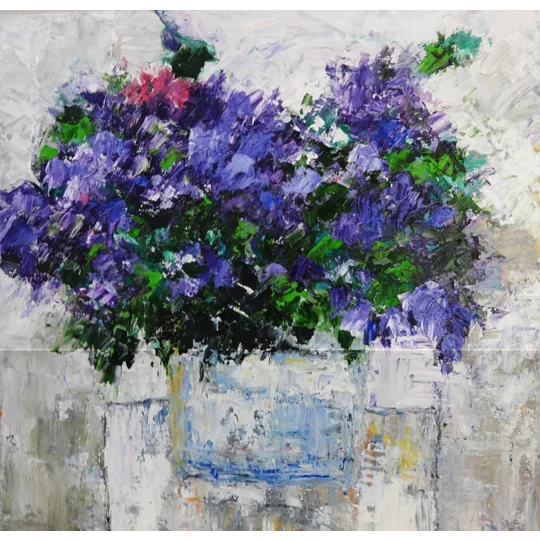 SOLD - Lilacs flower bouquet in the vase - Impasto oil painting