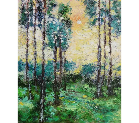 SOLD - Forest during sunset - Original forest Oil Painting