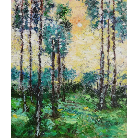 SOLD - Forest during sunset - Original forest Oil Painting