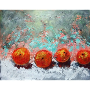 Oranges Textured Acrylic Painting on Canvas Mixed Media