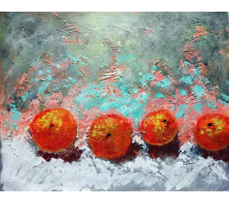 Oranges Textured Acrylic Painting on Canvas Mixed Media