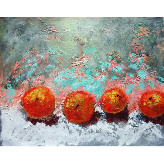 Oranges Textured Acrylic Painting on Canvas Mixed Media