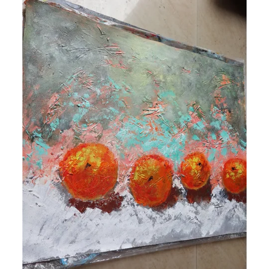 Oranges Textured Acrylic Painting on Canvas Mixed Media