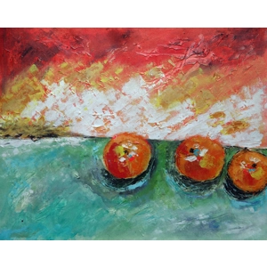 SOLD - Peaches Textured Acrylic Painting on Canvas Mixed Media