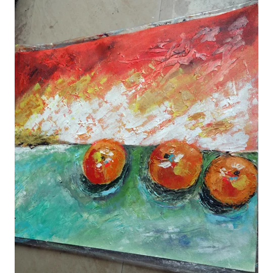 SOLD - Peaches Textured Acrylic Painting on Canvas Mixed Media