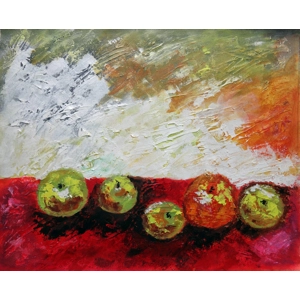 SOLD - Apples & Orange Textured Acrylic Painting Mixed Media