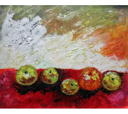 SOLD - Apples & Orange Textured Acrylic Painting Mixed Media