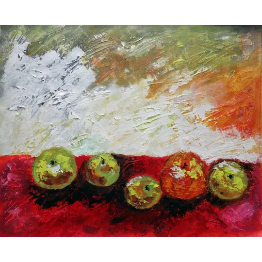 SOLD - Apples & Orange Textured Acrylic Painting Mixed Media