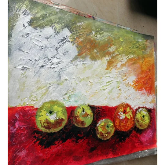 SOLD - Apples & Orange Textured Acrylic Painting Mixed Media