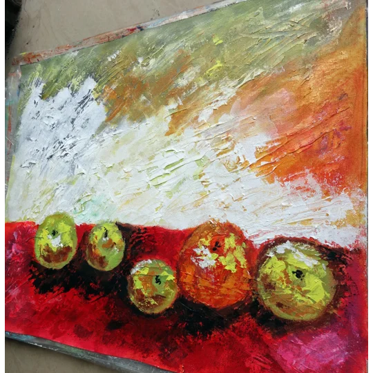 SOLD - Apples & Orange Textured Acrylic Painting Mixed Media