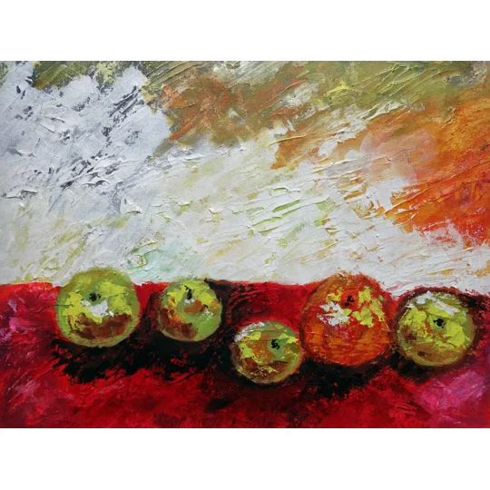 SOLD - Apples & Orange Textured Acrylic Painting Mixed Media