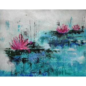 SOLD - Pink Water Lilies - Pond flowers - Acrylic Mixed Media