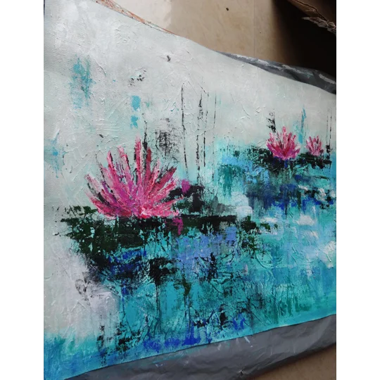 SOLD - Pink Water Lilies - Pond flowers - Acrylic Mixed Media
