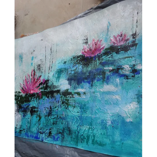 SOLD - Pink Water Lilies - Pond flowers - Acrylic Mixed Media