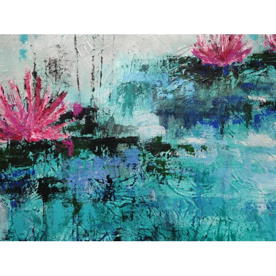SOLD - Pink Water Lilies - Pond flowers - Acrylic Mixed Media