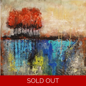 SOLD - Red Trees Abstract Textured Landscape Acrylic Painting