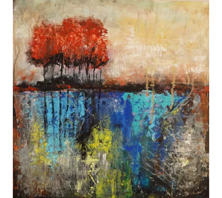 SOLD - Red Trees Abstract Textured Landscape Acrylic Painting
