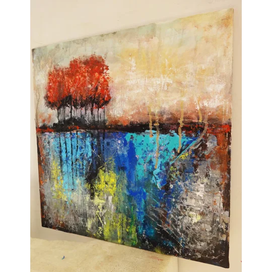 SOLD - Red Trees Abstract Textured Landscape Acrylic Painting