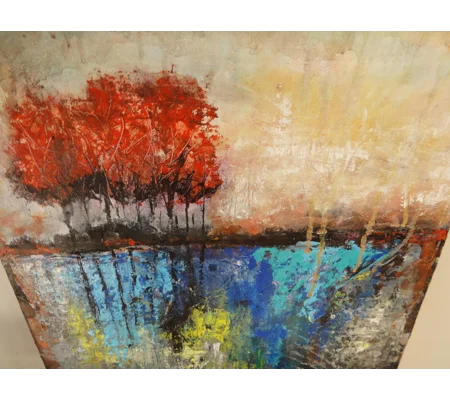 Red Trees Abstract Textured Landscape Acrylic Painting
