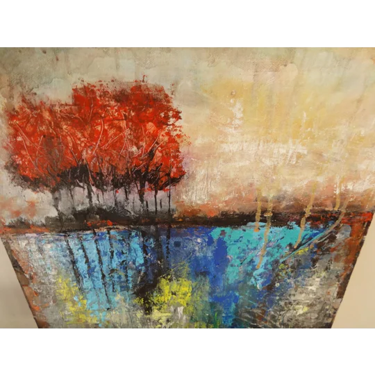 SOLD - Red Trees Abstract Textured Landscape Acrylic Painting