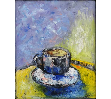 Original Hand-Painted A cup of coffee textured still life framed oil painting | 10"x12"