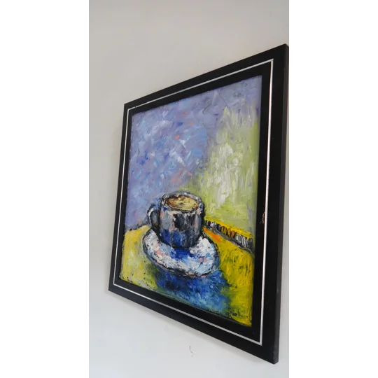 Original Hand-Painted A cup of coffee textured still life framed oil painting | 10"x12"