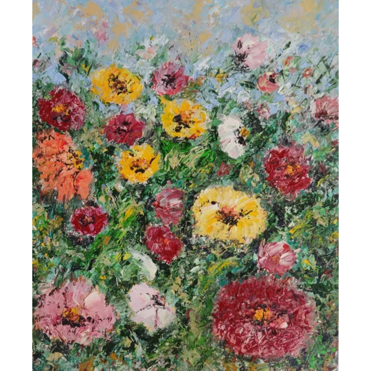 Colorful Wild Flowers – Textured Impasto Oil Painting
