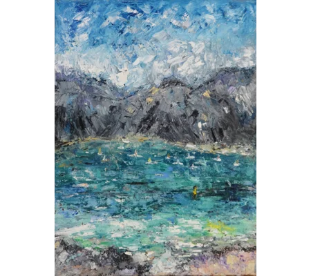 Italian Lago di Garda Impasto Oil Painting Framed