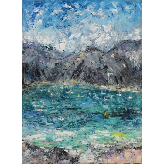 Italian Lago di Garda Impasto Oil Painting Framed
