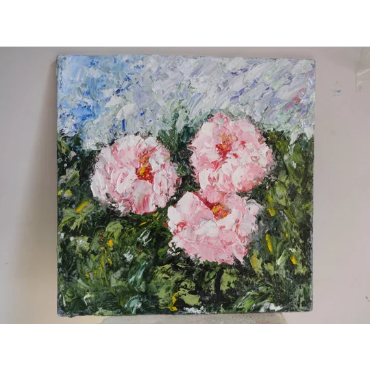 Pink Roses Impasto Oil Painting - FREE with 400USD (or more) worth purchase