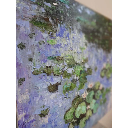 Original Hand-Painted Water Lilies in a Blue Pond Impasto Textured Oil Painting | 12"x12"