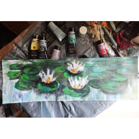 Water Lily Pond Acrylic Painting