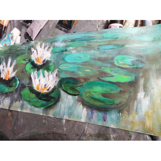 Water Lily Pond Acrylic Painting